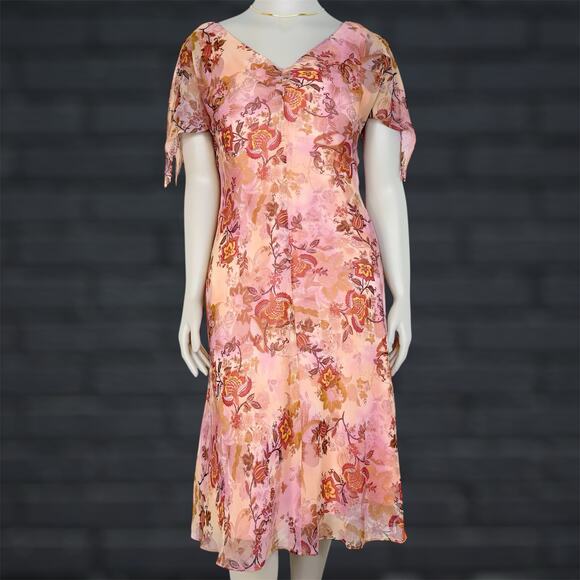 Vintage Dresses & Skirts - Y2K Fairycore Midi Dress Floral Chiffon Size 16 Wedding Guest Garden Party